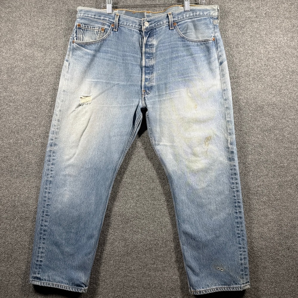 Levis 501xx Jeans Mens W40 L30 Vintage Y2K Button Fly Light Wash Distressed
